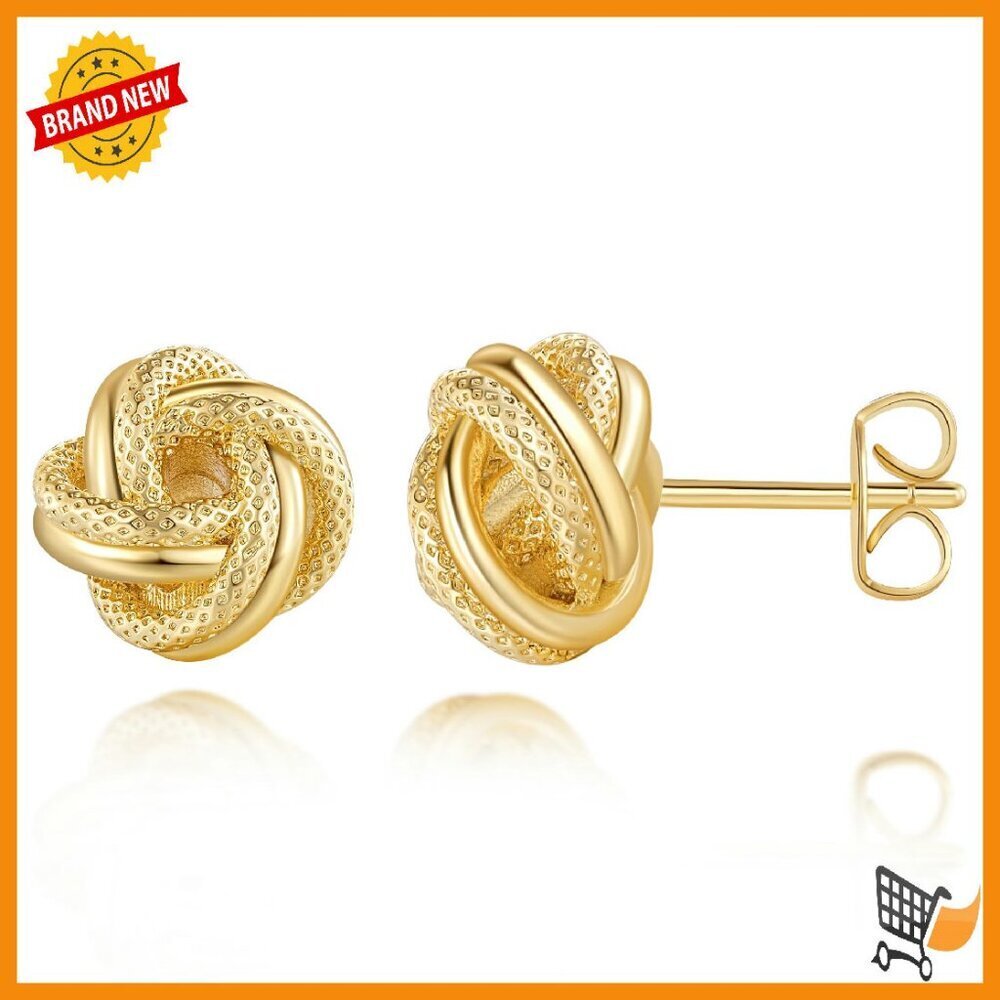 14K Gold Plated Stud Earrings Graceful Interlaced Design Screw Back